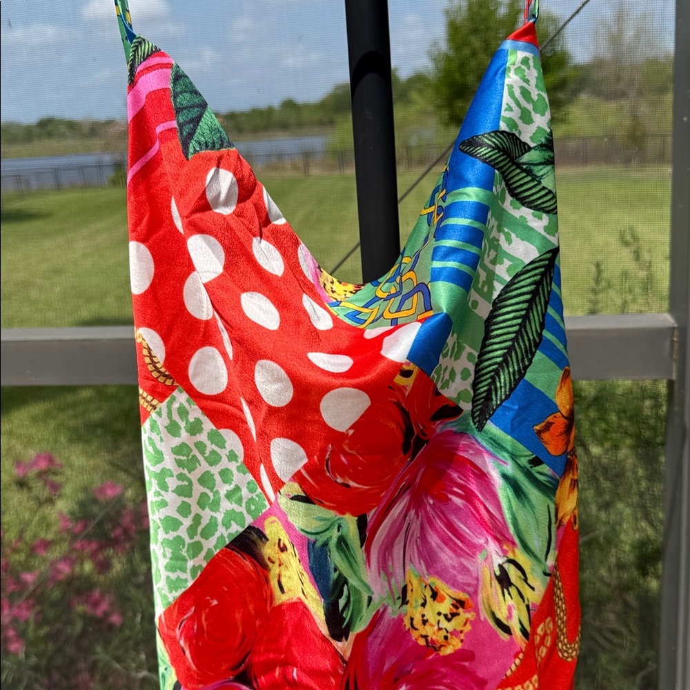 SHEIN Bright Multicolor Patchwork Backless Slip Dress